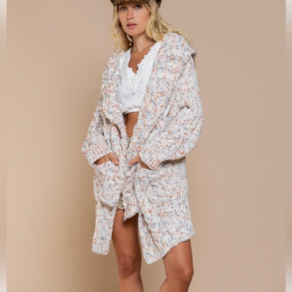 POL Sweaters - Cozy Confetti Open Front Cardigan Sweater Pink Cream